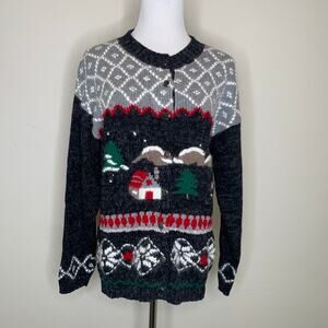 Northcrest Winter Scene Cardigan Snow Mountains Sz Small